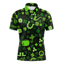 Load image into Gallery viewer, Green shamrock St Patrick Day pattern Lucky polo golf shirts for men Custom St Patrick golf attire NQS9649