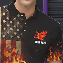 Load image into Gallery viewer, Vintage American Flag Flame Bowling Shirts For Men Custom Patriotic Mens Bowling Team Jersey NQS9651