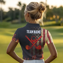 Load image into Gallery viewer, Flame Golf ball vintage American Flag Golf polo shirts for Women Custom patriotic ladies golf attire NQS9650
