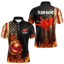 Load image into Gallery viewer, Vintage American Flag Flame Bowling Shirts For Men Custom Patriotic Mens Bowling Team Jersey NQS9651