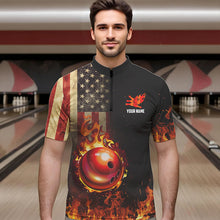 Load image into Gallery viewer, Vintage American Flag Flame Bowling Shirts For Men Custom Patriotic Mens Bowling Team Jersey NQS9651