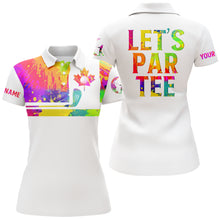 Load image into Gallery viewer, Womens golf polo shirts watercolor Canadian flag patriot custom name Let’s Par Tee white golf shirt NQS5428