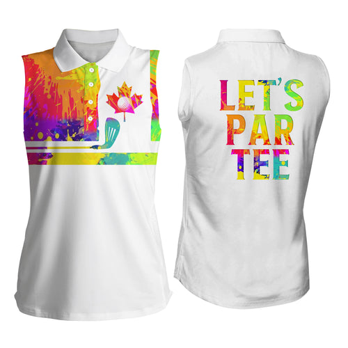 Womens sleeveless polo shirts watercolor Canadian flag patriot Let’s Par Tee white golf shirt NQS5428