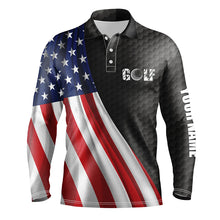 Load image into Gallery viewer, American flag black golf ball skin Mens golf polo shirts custom name patriotic golf tops for mens NQS5890