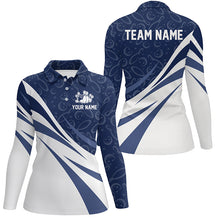 Load image into Gallery viewer, White &amp; blue camo Women bowling Polo, Quarter Zip shirts Custom Team bowling jerseys, gift for bowlers NQS8009
