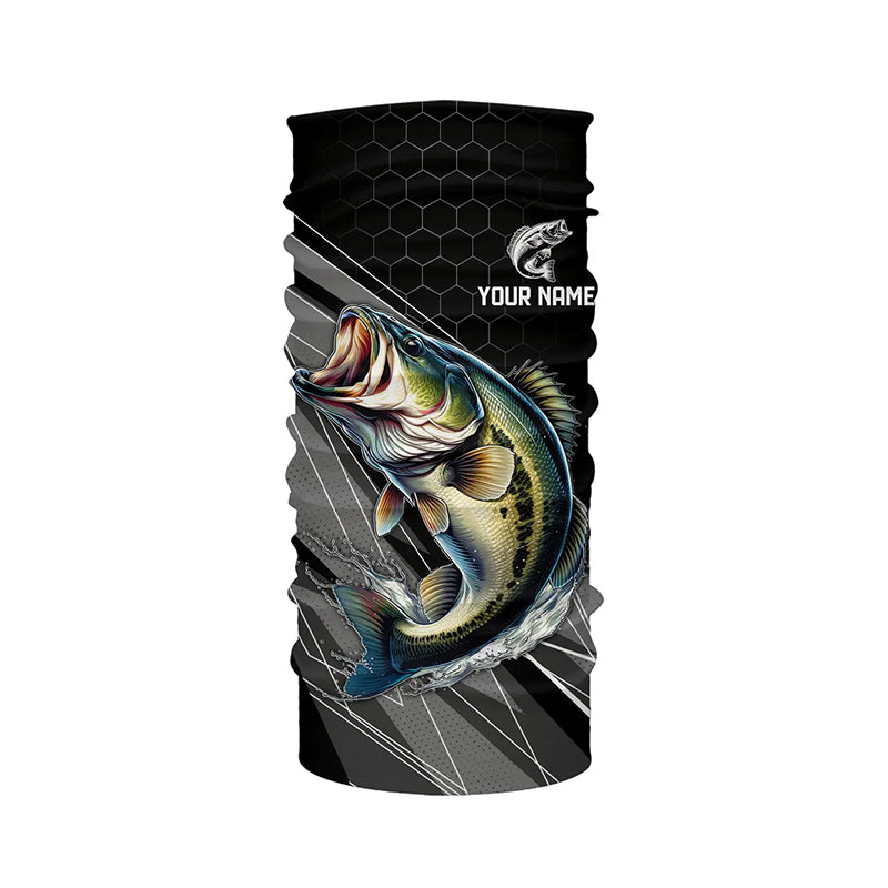 Personalized Black camo Largemouth Bass Fishing Jerseys, Bass Long Sleeve Fishing Tournament Shirts NQS8012