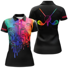 Load image into Gallery viewer, Watercolor black Womens golf polo shirts custom golf tops for womens, golfing gifts NQS6325