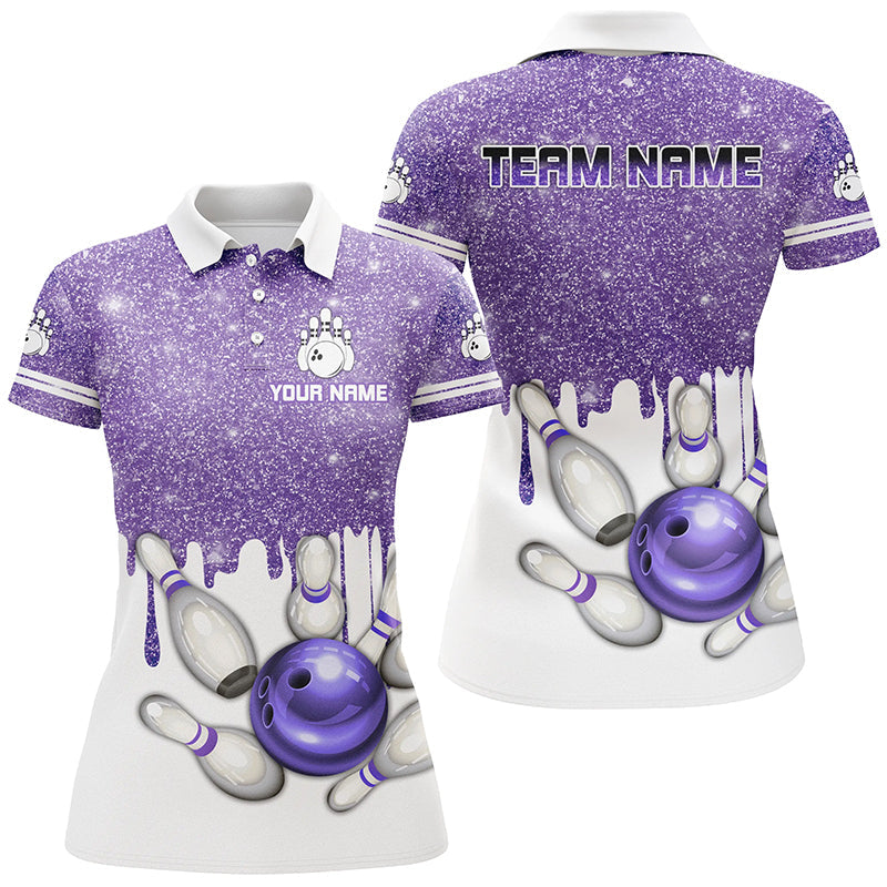 Purple glitter Bowling Shirts For Women Custom team bowling jerseys, Personalized bowling uniform NQS8658