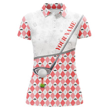 Load image into Gallery viewer, Red argyle pattern Christmas Women golf polo shirt custom golf tops for ladies Christmas golf gifts NQS8892