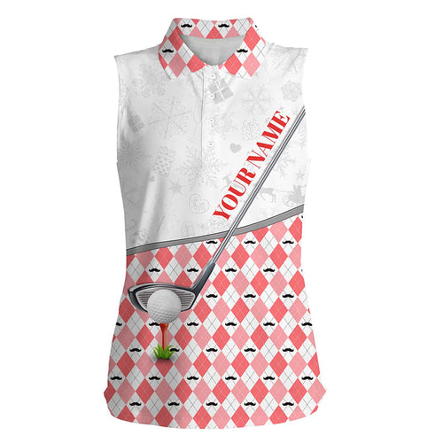 Red argyle pattern Christmas Women sleeveless polo shirt custom golf tops Christmas golf gifts NQS8892