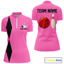 Load image into Gallery viewer, Personalized Retro Bowling Polo, Quarter Zip Shirt For Women custom vintage bowling team jersey| Pink NQS11012