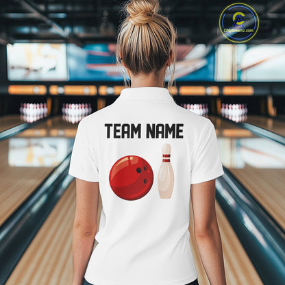 Personalized Retro Bowling Polo, 1/4 Zip Shirt For Women custom vintage bowling team jersey | White NQS11014