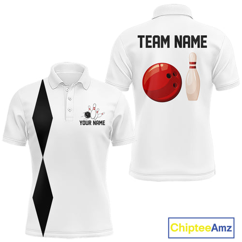 Personalized Retro Bowling Polo, 1/4 Zip Shirts For Men custom vintage bowling team jersey | White NQS11014