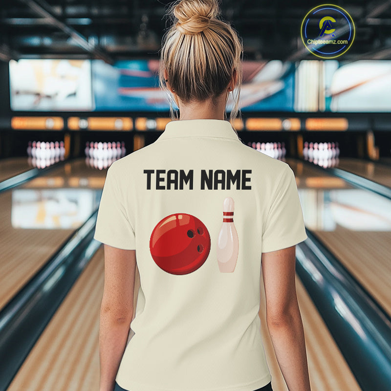 Personalized Retro Bowling Polo, 1/4 Zip Shirt For Women custom vintage bowling team jersey | Beige NQS11015