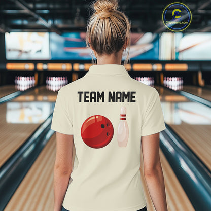 Personalized Retro Bowling Polo, 1/4 Zip Shirt For Women custom vintage bowling team jersey | Beige NQS11015