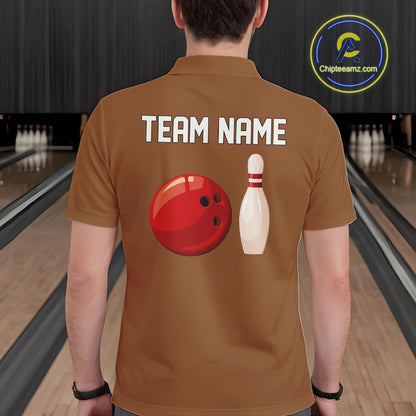 Personalized Retro Bowling Polo, 1/4 Zip Shirts For Men custom vintage bowling team jersey | Brown NQS11016
