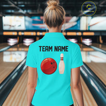 Load image into Gallery viewer, Personalized Retro Women Bowling Polo, 1/4 Zip Shirts custom vintage bowling team jersey | Cyan Blue NQS11017