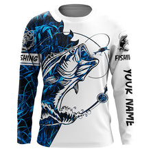 Load image into Gallery viewer, Blue camo Largemouth Bass fishing Custom name Long Sleeve fishing shirts for men, women, Kid NQSD88