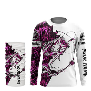 Pink camo Largemouth Bass fishing shirts for girl Long Sleeve personalized fishing shirt NQSD90