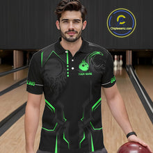 Load image into Gallery viewer, Black and Green Bowling Polo, Quarter Zip Shirts For Men Custom Bowling Crown Team Jerseys Outfits NQS11222