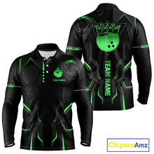 Load image into Gallery viewer, Black and Green Bowling Polo, Quarter Zip Shirts For Men Custom Bowling Crown Team Jerseys Outfits NQS11222