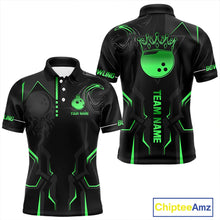 Load image into Gallery viewer, Black and Green Bowling Polo, Quarter Zip Shirts For Men Custom Bowling Crown Team Jerseys Outfits NQS11222