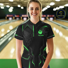 Load image into Gallery viewer, Black and Green Bowling Polo, Quarter Zip Shirts For Women Custom Bowling Crown Team Jerseys Outfits NQS11222