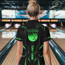 Load image into Gallery viewer, Black and Green Bowling Polo, Quarter Zip Shirts For Women Custom Bowling Crown Team Jerseys Outfits NQS11222