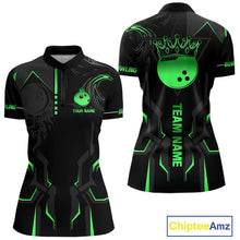 Load image into Gallery viewer, Black and Green Bowling Polo, Quarter Zip Shirts For Women Custom Bowling Crown Team Jerseys Outfits NQS11222