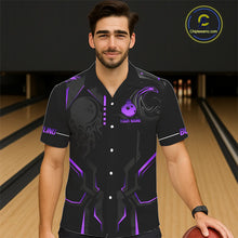 Load image into Gallery viewer, Black and Purple Bowling Hawaiian Shirts Custom Bowling Crown Team Jerseys Outfits NQS11223