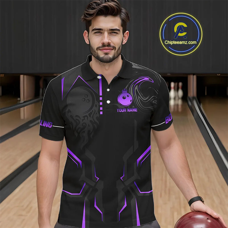 Black and Purple Bowling Polo, Quarter Zip Shirts For Men Custom Bowling Crown Team Jerseys Outfits NQS11223