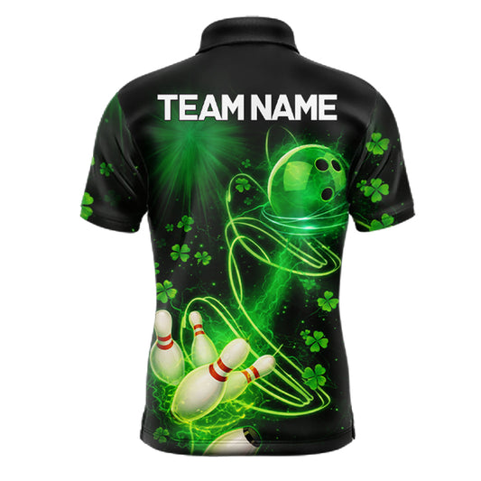 Green shamrock lightning thunder St Patrick's Day bowling shirts for men custom team bowling jerseys NQS11414