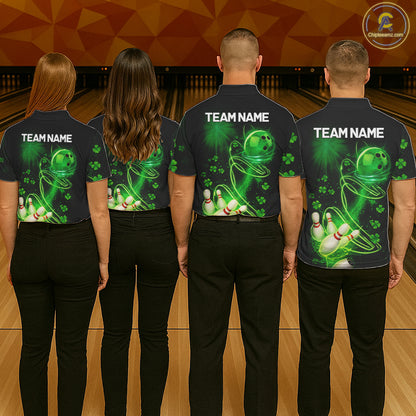 Green shamrock lightning thunder St Patrick's Day bowling shirts for men custom team bowling jerseys NQS11414