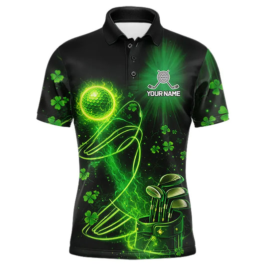 Green shamrock lightning thunder St Patrick's Day custom matching golf polo shirts for couples NQS11415