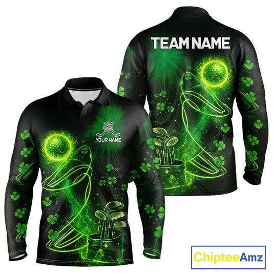 Green shamrock lightning thunder St Patrick's Day Mens Golf Polo Shirts custom mens golf outfits NQS11415