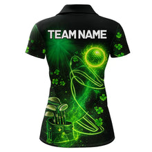 Load image into Gallery viewer, Green shamrock lightning thunder St Patrick's Day custom matching golf polo shirts for couples NQS11415
