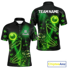 Load image into Gallery viewer, Green shamrock lightning thunder St Patrick's Day custom matching golf polo shirts for couples NQS11415
