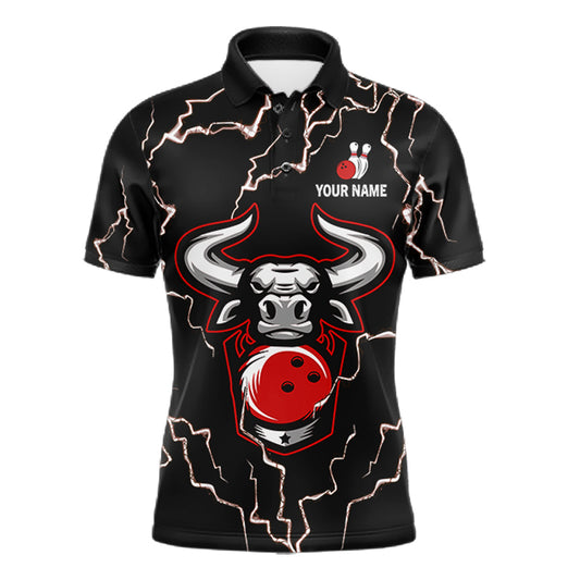 Bowling Bull Thunder Lightning Black and Red Bowling shirts for men custom Bowling Team League Jersey NQS11417