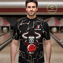 Load image into Gallery viewer, Bowling Bull Thunder Lightning Black and Red Bowling shirts for men custom Bowling Team League Jersey NQS11417