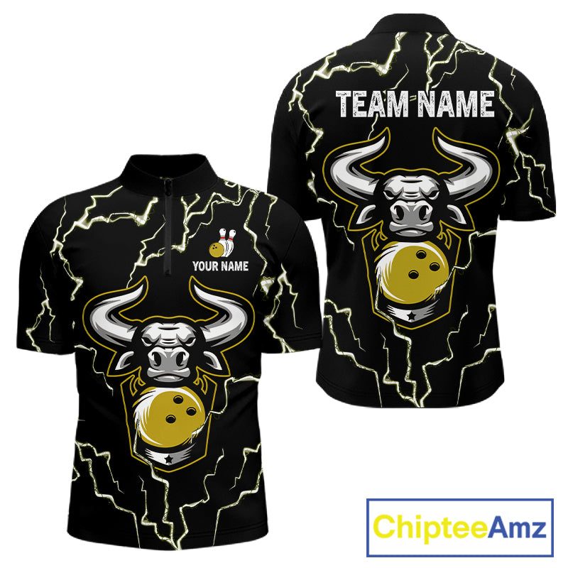Bowling Bull Thunder Lightning Black & Yellow Bowling shirt for men custom Bowling Team League Jersey NQS11418