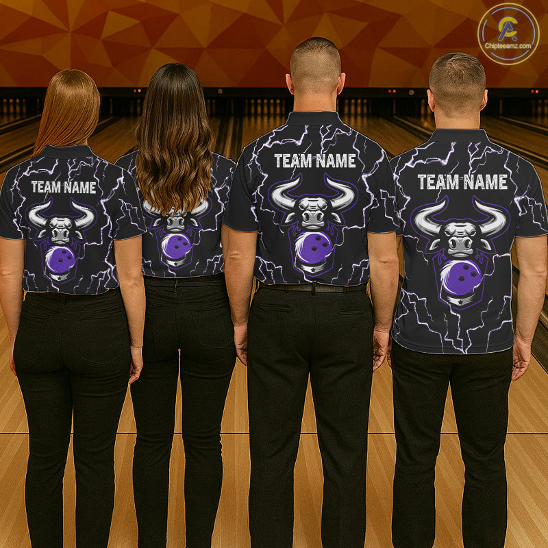 Bowling Bull Thunder Lightning Black & Purple Bowling shirt for men custom Bowling Team League Jersey NQS11419