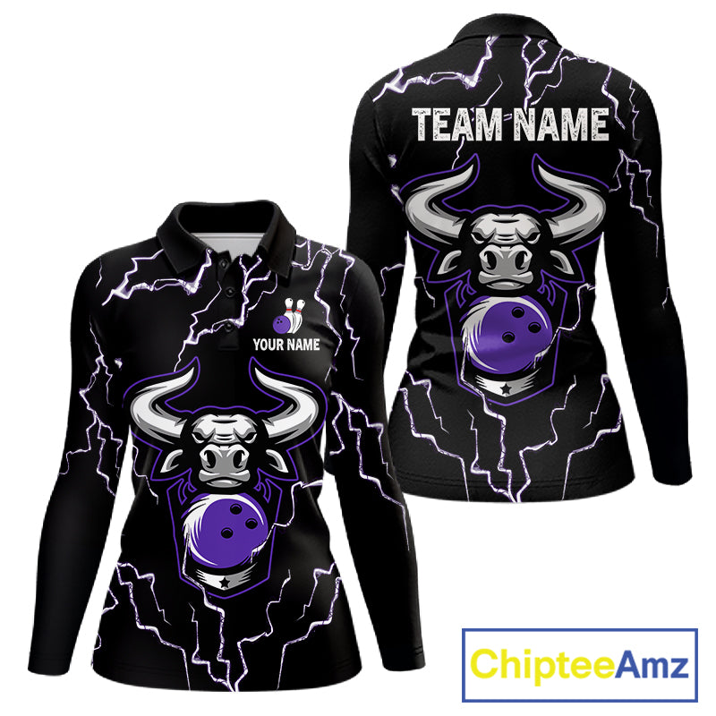Bowling Bull Thunder Lightning Black Purple Bowling shirt for Women custom Bowling Team League Jersey NQS11419