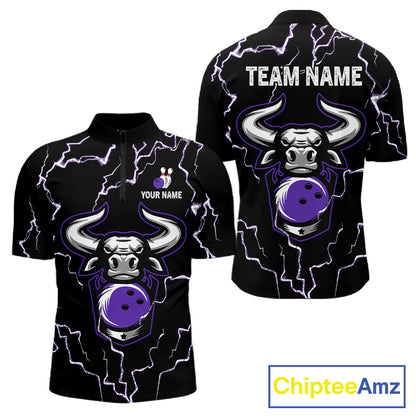 Bowling Bull Thunder Lightning Black & Purple Bowling shirt for men custom Bowling Team League Jersey NQS11419