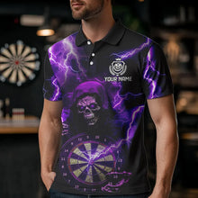 Load image into Gallery viewer, Skull Purple lightning thunder Darts Polo, 1/4 Zip Shirt For Men Custom Dart Team Jerseys NQS9494
