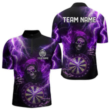 Load image into Gallery viewer, Skull Purple lightning thunder Darts Polo, 1/4 Zip Shirt For Men Custom Dart Team Jerseys NQS9494