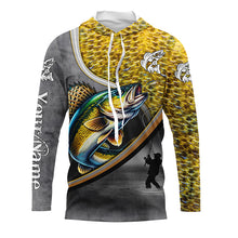 Load image into Gallery viewer, Walleye personalized fishing shirts freshwater fishing apparel, fishing shirts for men, women and kid NQS1410