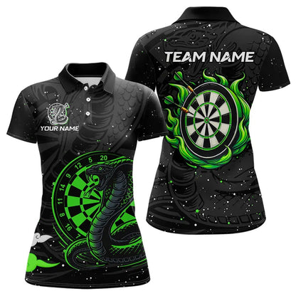 Black and Green Cobra Snake Darts Polo, Quarter Zip Shirts For Women Custom Name Darts Team Jerseys NQS9656