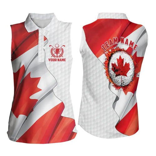 Canadian flag Women Sleeveless Golf polo shirts custom white team patriotic golf shirts ladies NQS9657