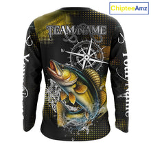 Load image into Gallery viewer, Custom Black and Yellow Walleye fishing scales compass Performance long sleeve Fishing Team Shirts NQS11726