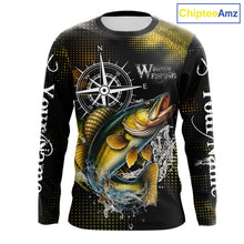 Load image into Gallery viewer, Custom Black and Yellow Walleye fishing scales compass Performance long sleeve Fishing Team Shirts NQS11726